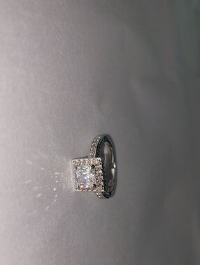 Silver Halo Square-Cut Engagement Ring - White RSC Stamped